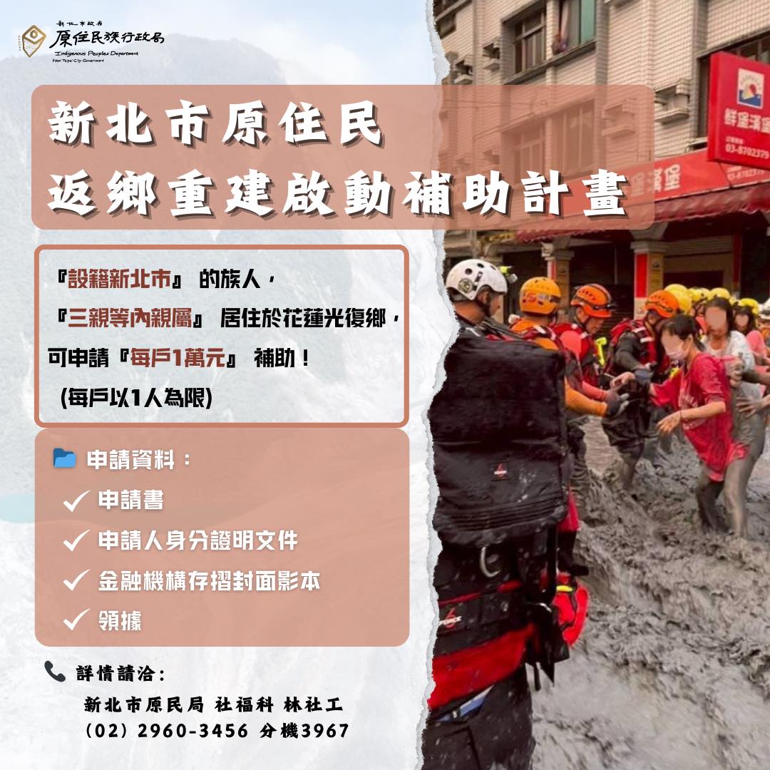 新北市原住民返鄉重建啟動補助計畫